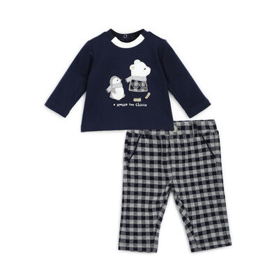 Boys Dark Blue Printed T-shirt with Long Pant